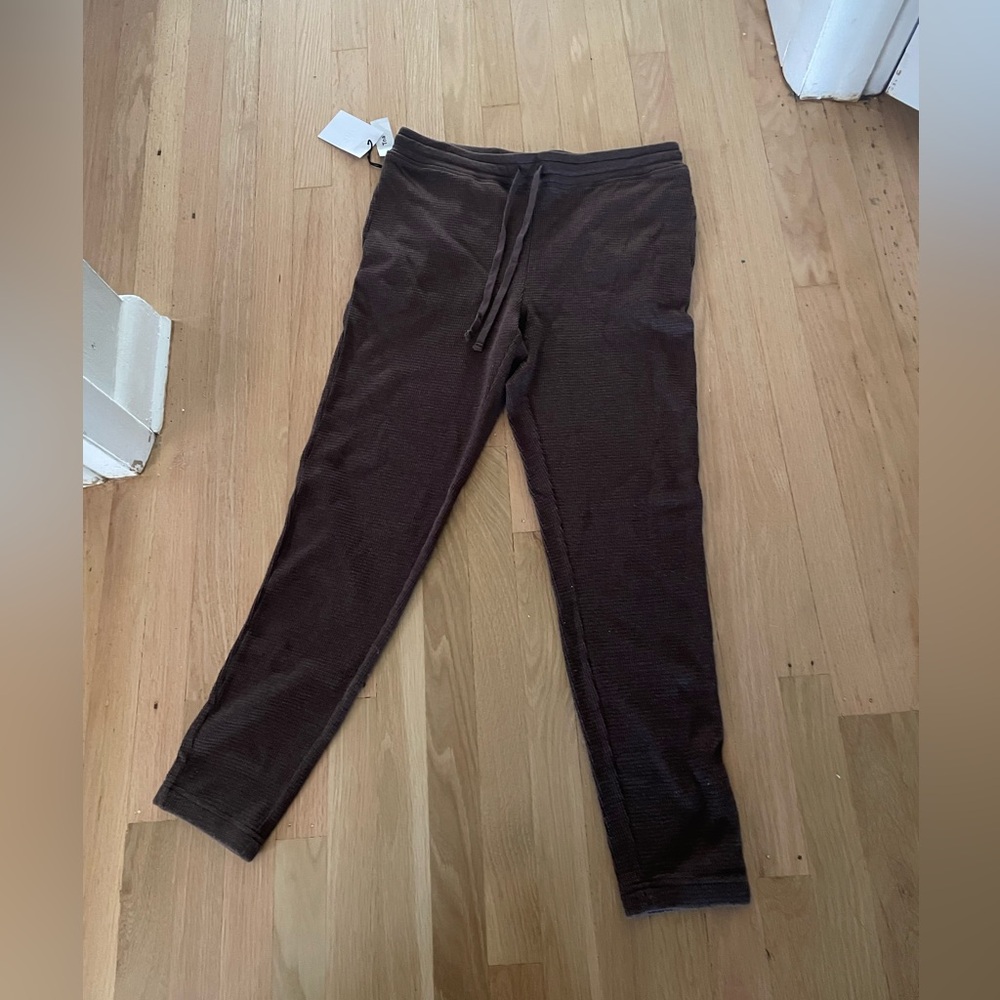 TNA Aritzia brown thermal waffle knit pants size large mocha brown